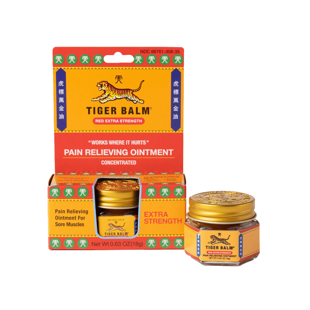 Tiger balm Red extra strength ointment with packaging and bottle